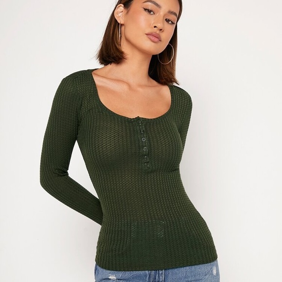 (B29) NEW EvoluSHEIN Scoop Neck Waffle Knit Tee, Size Medium, NWOT in Bag - Picture 2 of 12